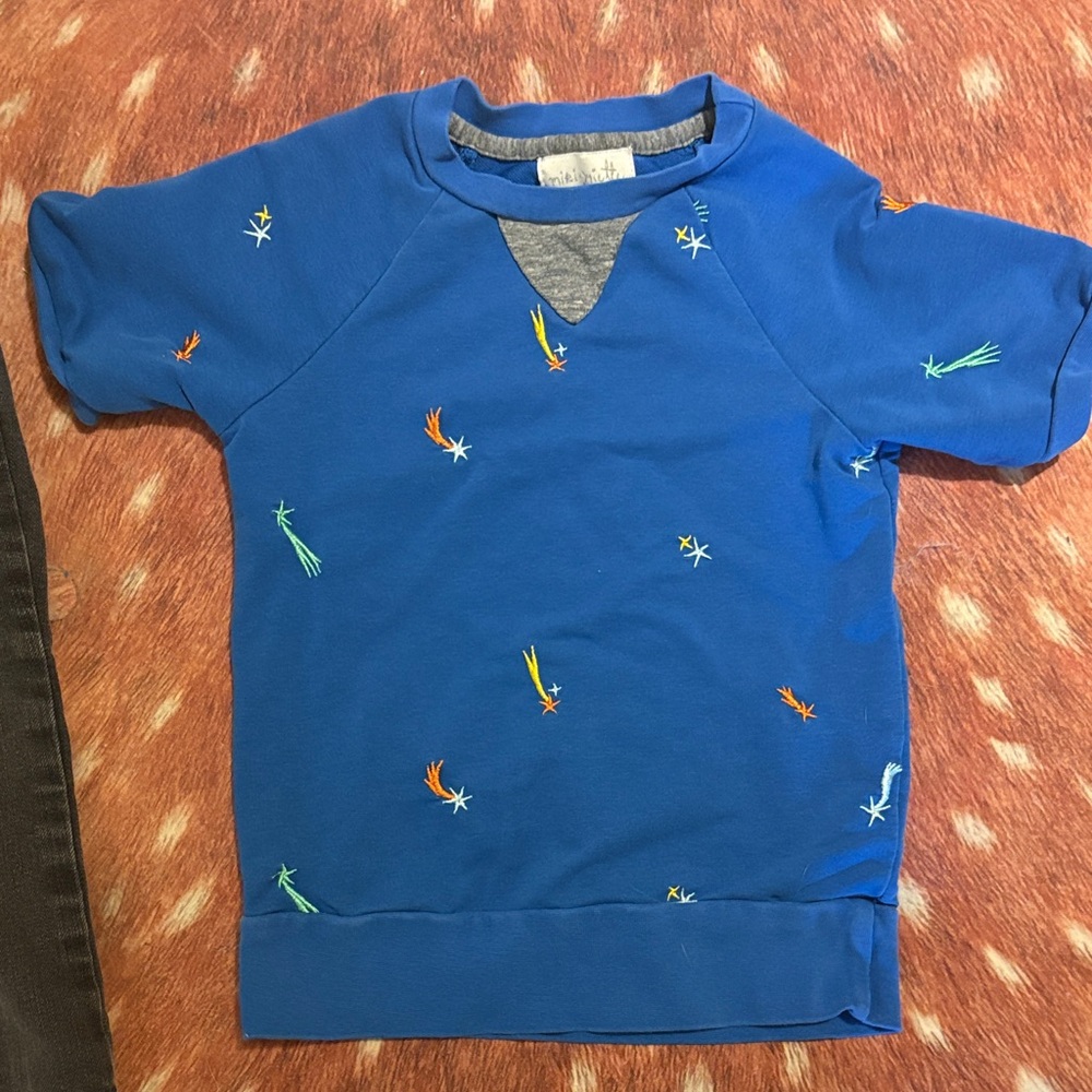 Miki Miette (2T) Blue Shirt with Colorful Embroidery